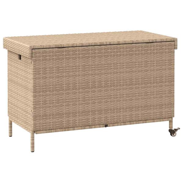 Gartentruhe mit Rollen Beige 110x55x73 cm Poly Rattan