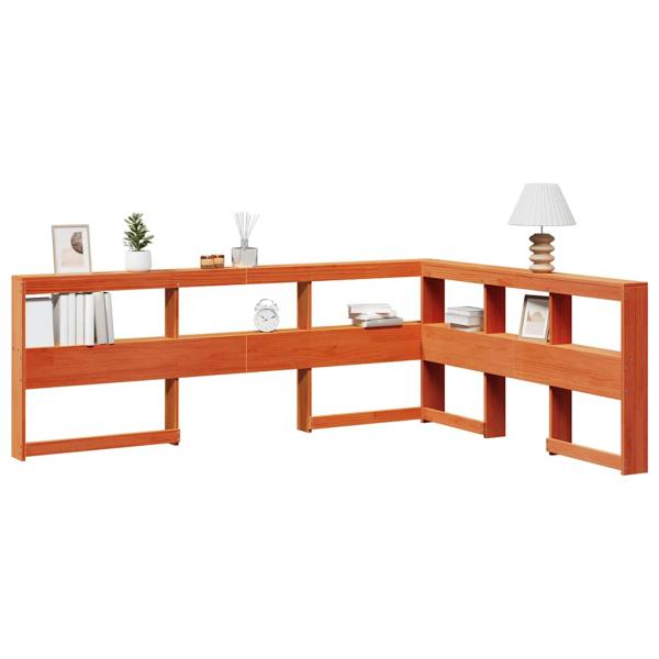 ARDEBO.de - Kopfteil mit Bücherregal L-Form Wachsbraun 140 cm Massivholz