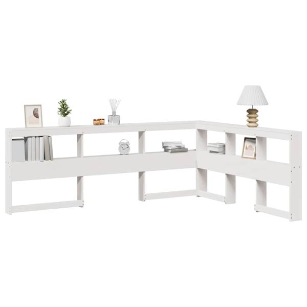 ARDEBO.de - Kopfteil mit Bücherregal L-Form Weiß 150 cm Massivholz Kiefer
