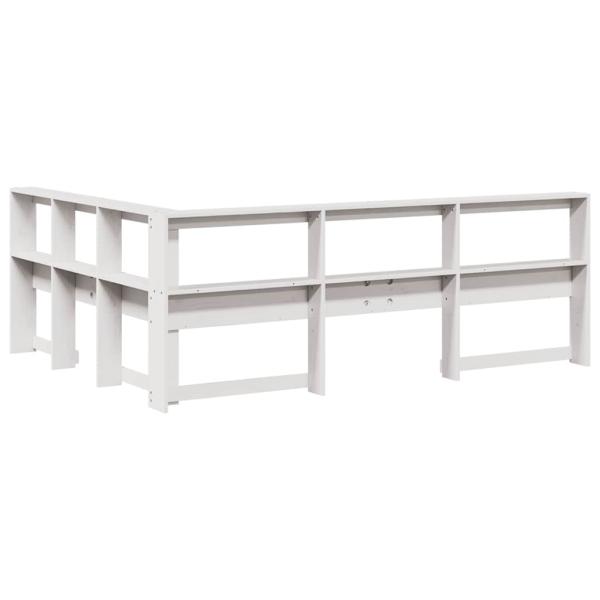 Kopfteil mit Bücherregal L-Form Weiß 150 cm Massivholz Kiefer