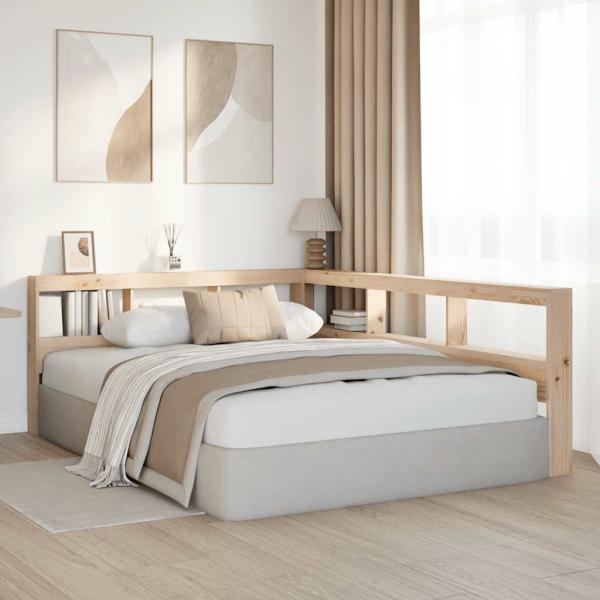 Kopfteil mit Bücherregal L-Form 140 cm Massivholz Kiefer