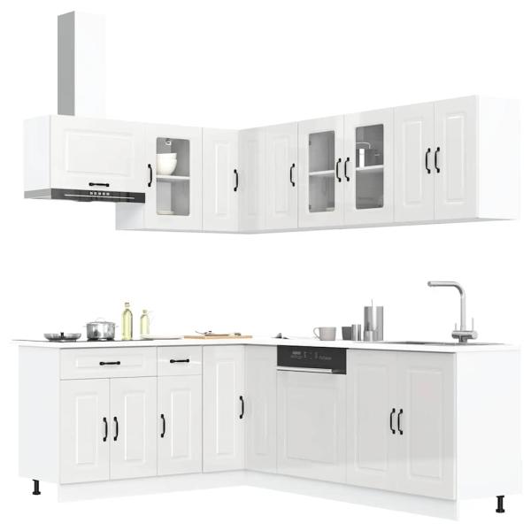 ARDEBO.de - 11-tlg. Küchenschrank-Set Kalmar Hochglanz-Weiß Holzwerkstoff