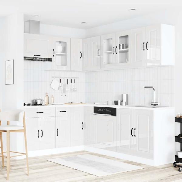 11-tlg. Küchenschrank-Set Kalmar Hochglanz-Weiß Holzwerkstoff