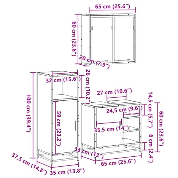 3-tlg. Badmöbel-Set Braun Eichen-Optik Holzwerkstoff
