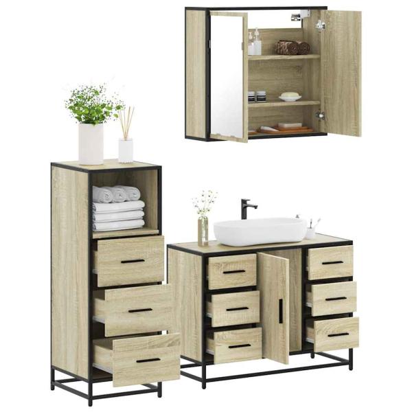 ARDEBO.de - 3-tlg. Badmöbel-Set Sonoma-Eiche Holzwerkstoff