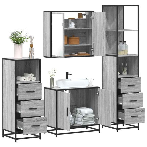 ARDEBO.de - 4-tlg. Badmöbel-Set Grau Sonoma Holzwerkstoff