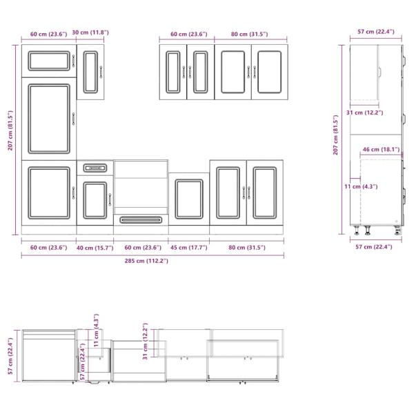 8-tlg. Küchenschrank-Set Kalmar Hochglanz-Weiß Holzwerkstoff