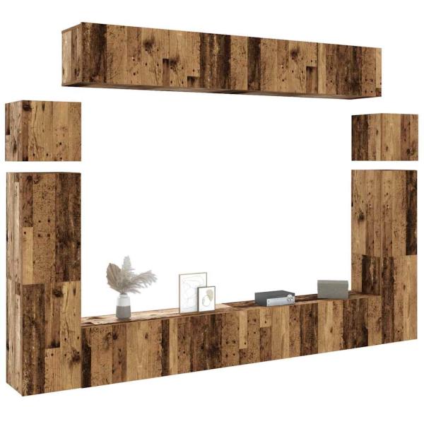 ARDEBO.de - 8-tlg. TV-Schrank-Set Wandmontage Altholz-Optik Holzwerkstoff