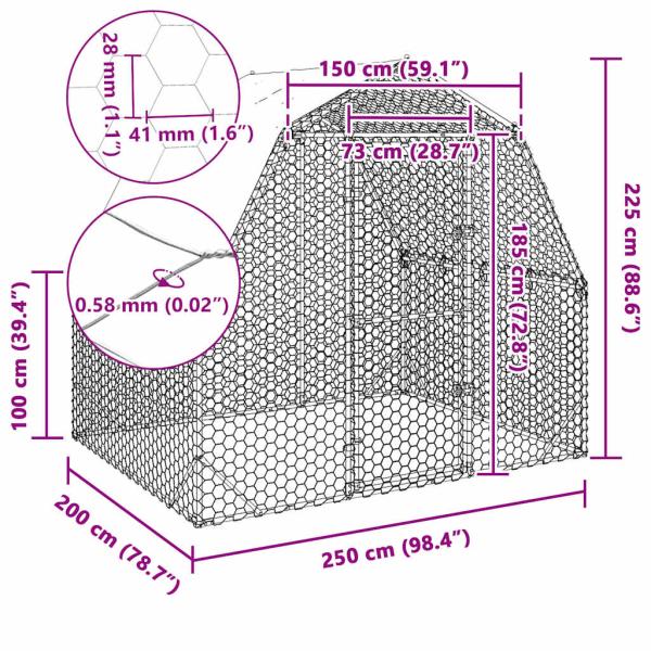 Hühnerstall mit Dach 2,5x2x2,25 m Verzinkter Stahl