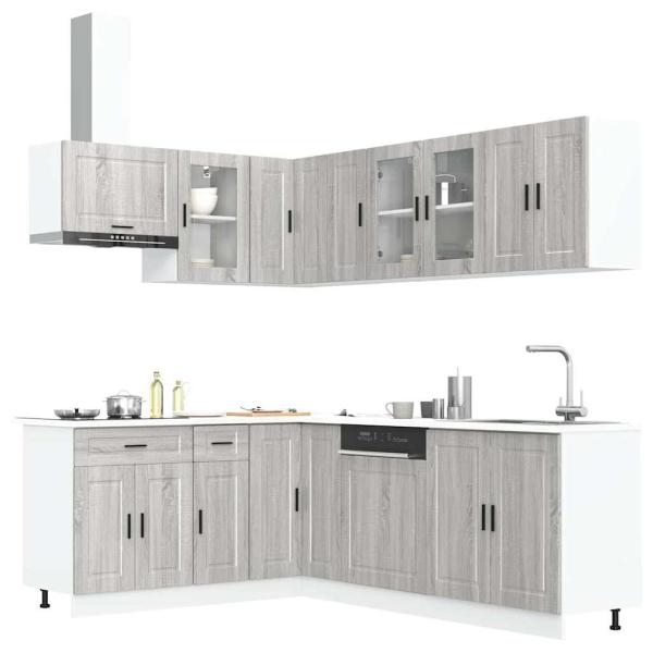 ARDEBO.de - 11-tlg. Küchenschrank-Set Porto Grau Sonoma Holzwerkstoff