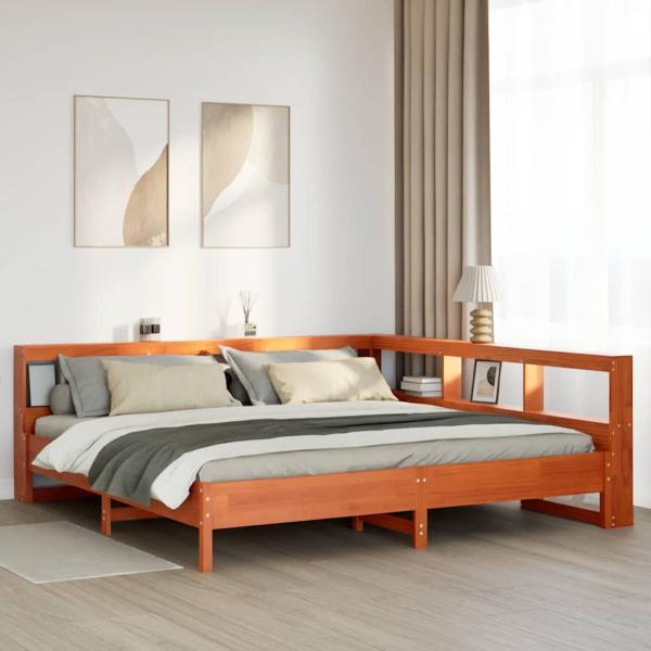 ARDEBO.de - Massivholzbett mit Regal ohne Matratze Wachsbraun 180x200 cm