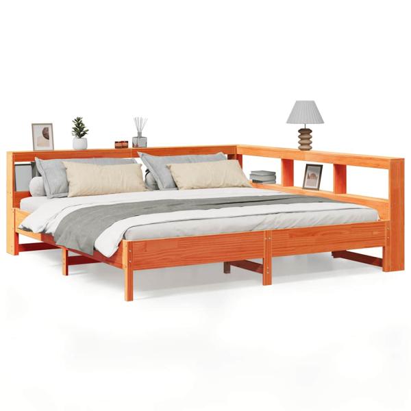 Massivholzbett mit Regal ohne Matratze Wachsbraun 180x200 cm