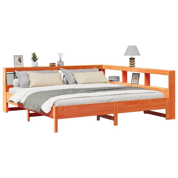 Massivholzbett mit Regal ohne Matratze Wachsbraun 180x200 cm