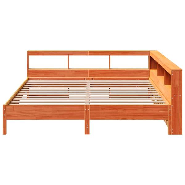 Massivholzbett mit Regal ohne Matratze Wachsbraun 180x200 cm