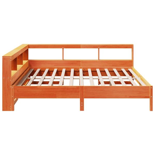 Massivholzbett mit Regal ohne Matratze Wachsbraun 180x200 cm