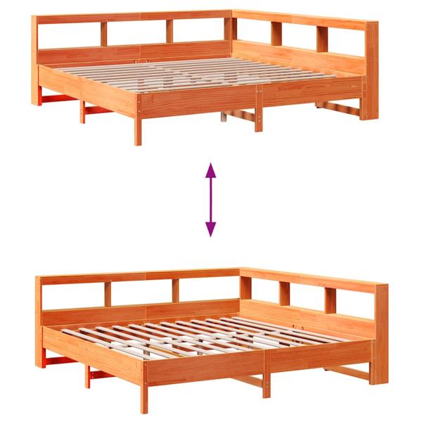 Massivholzbett mit Regal ohne Matratze Wachsbraun 180x200 cm
