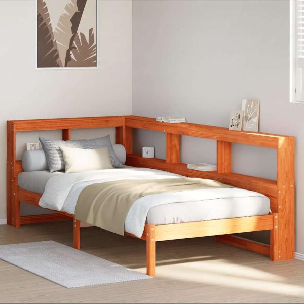 ARDEBO.de - Massivholzbett mit Regal ohne Matratze Wachsbraun 100x200 cm