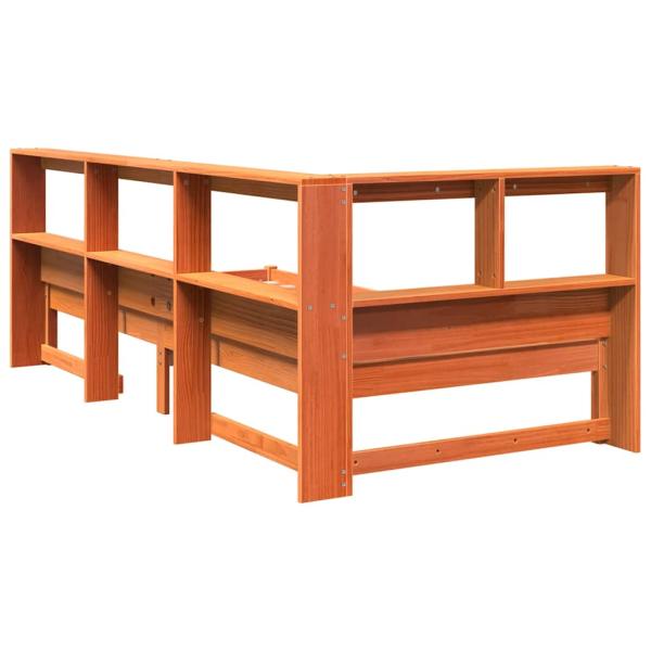 Massivholzbett mit Regal ohne Matratze Wachsbraun 100x200 cm