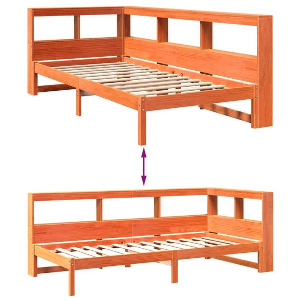 Massivholzbett mit Regal ohne Matratze Wachsbraun 100x200 cm