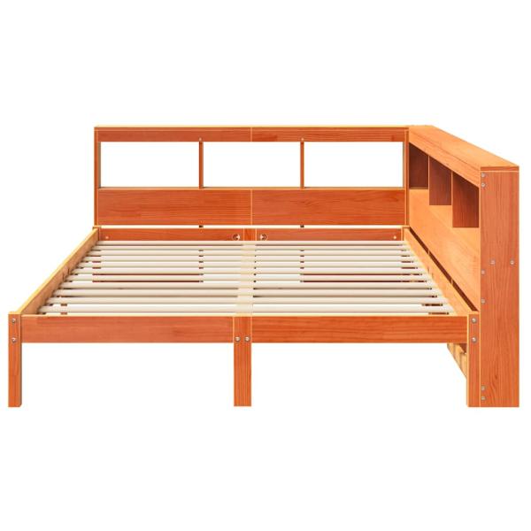Massivholzbett mit Regal ohne Matratze Wachsbraun 140x190 cm