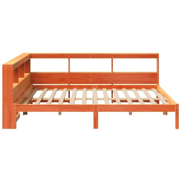 Massivholzbett mit Regal ohne Matratze Wachsbraun 140x190 cm