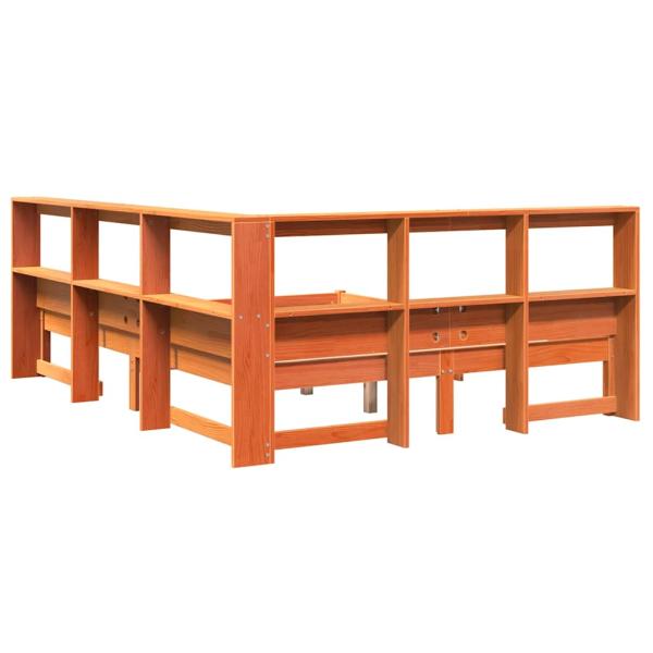 Massivholzbett mit Regal ohne Matratze Wachsbraun 140x190 cm