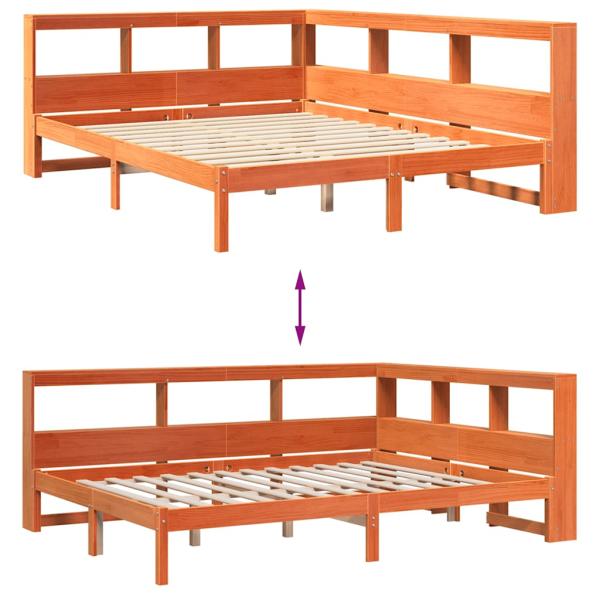 Massivholzbett mit Regal ohne Matratze Wachsbraun 140x190 cm