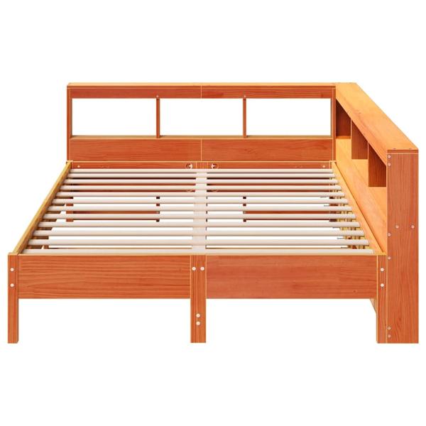 Massivholzbett mit Regal ohne Matratze Wachsbraun 140x190 cm