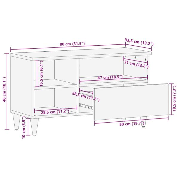 TV-Schrank 80x33,5x46 cm Massivholz Mango