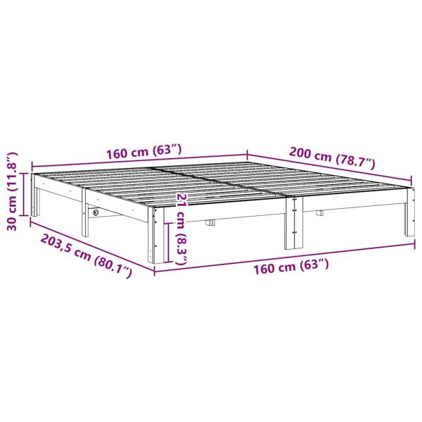 Massivholzbett ohne Matratze Weiß 160x200 Kiefernholz
