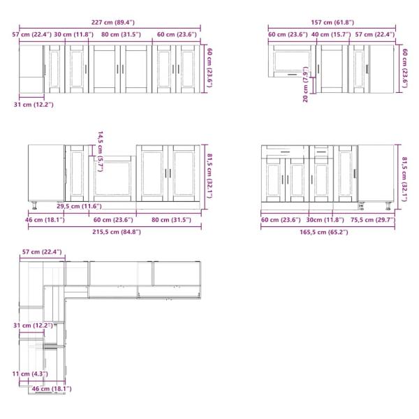 11tlg. Küchenschrank-Set Porto Braun Eichen-Optik Holzwerkstoff