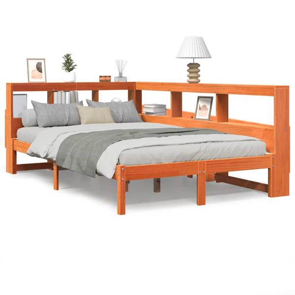 Massivholzbett mit Regal ohne Matratze Wachsbraun 120x190 cm