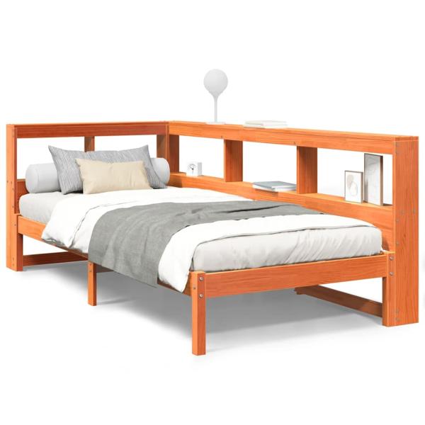 Massivholzbett mit Regal ohne Matratze Wachsbraun 90x190 cm