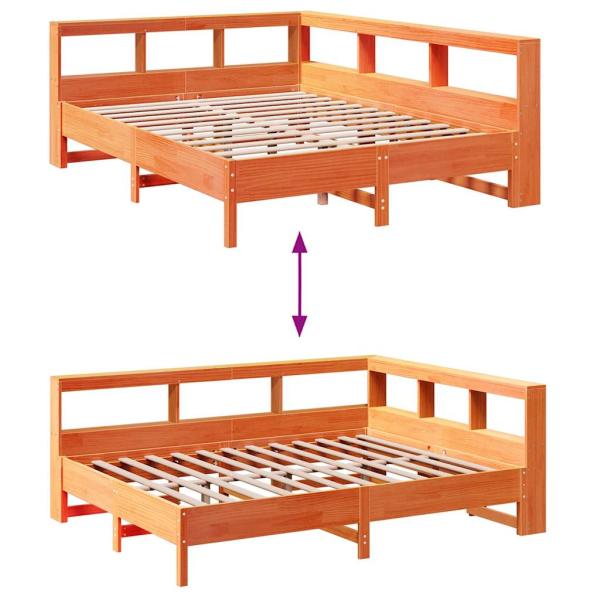 Massivholzbett mit Regal ohne Matratze Wachsbraun 135x190 cm