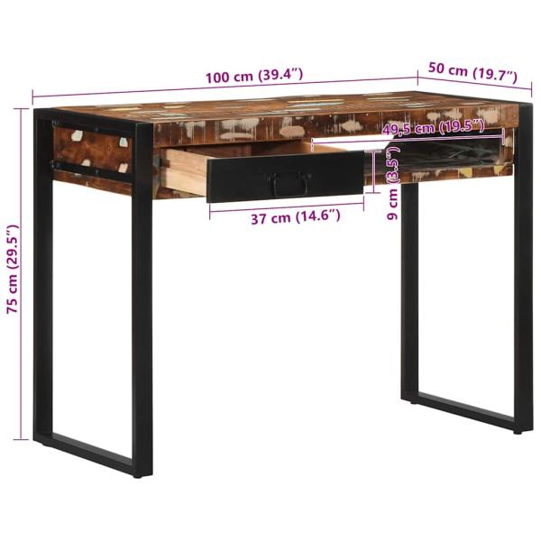 Schreibtisch Mehrfarbig 100x50x75 cm Massivholz Altholz