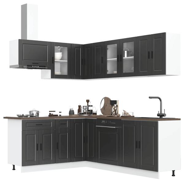 ARDEBO.de - 11-tlg. Küchenschrank-Set Porto Schwarz Holzwerkstoff