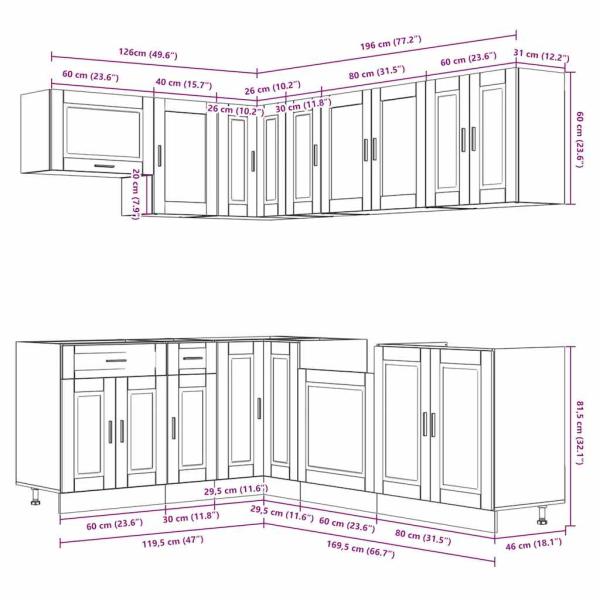 11-tlg. Küchenschrank-Set Porto Altholz-Optik Holzwerkstoff