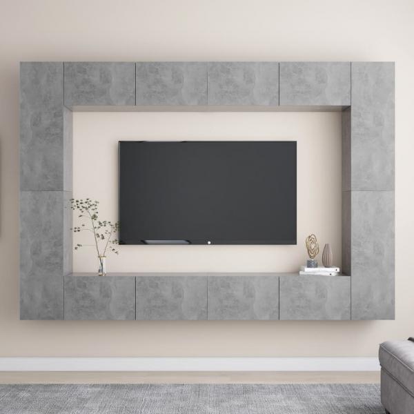 ARDEBO.de - 8-tlg. TV-Schrank-Set Betongrau Holzwerkstoff