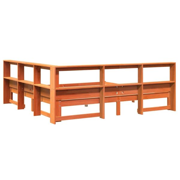 Massivholzbett mit Regal ohne Matratze Wachsbraun 200x200 cm