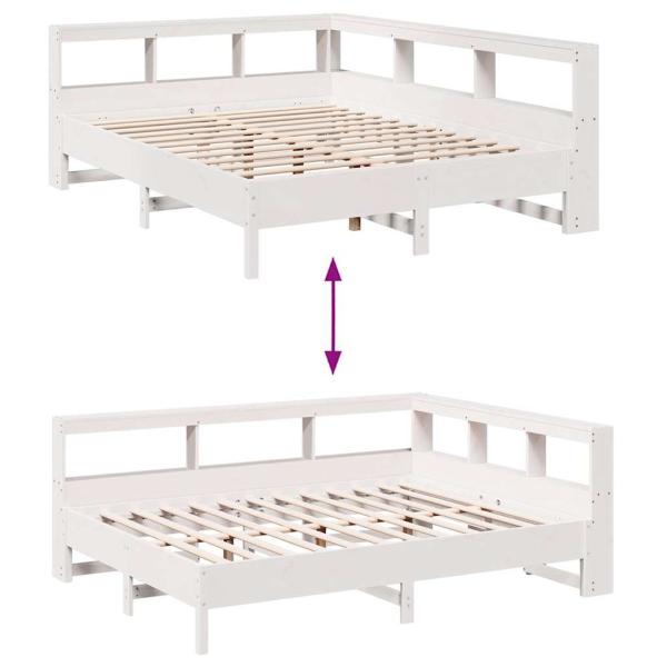 Massivholzbett mit Regal ohne Matratze Weiß 140x190 cm Kiefer