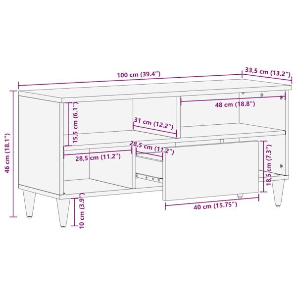 TV-Schrank 100x33,5x46 cm Massivholz Mango