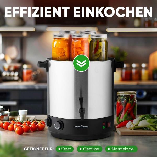 ProfiCook PC-EKA 1283 Einkochautomat, 2100W, 32 Liter Tankinhalt, Cool Touch-Griffe, Edelstahl