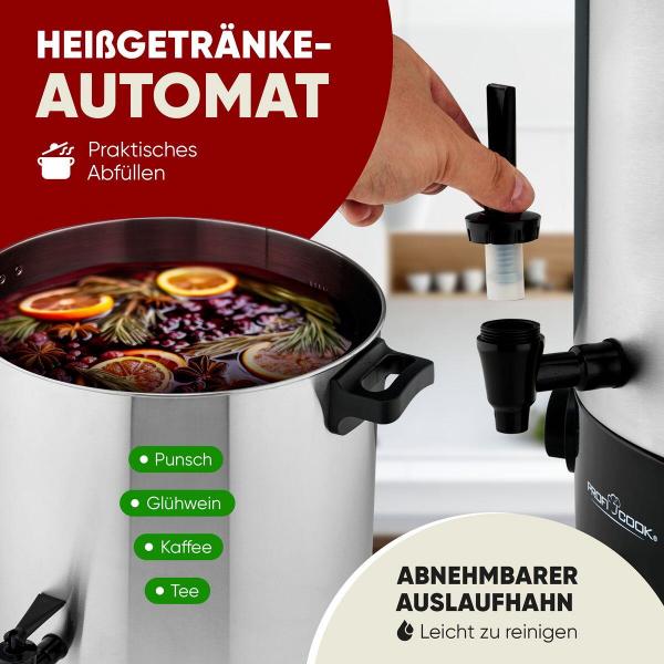 ProfiCook PC-EKA 1283 Einkochautomat, 2100W, 32 Liter Tankinhalt, Cool Touch-Griffe, Edelstahl