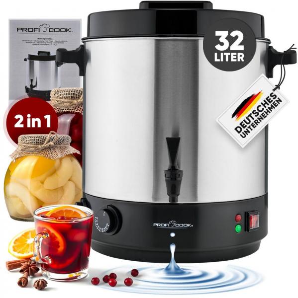 ProfiCook PC-EKA 1283 Einkochautomat, 2100W, 32 Liter Tankinhalt, Cool Touch-Griffe, Edelstahl