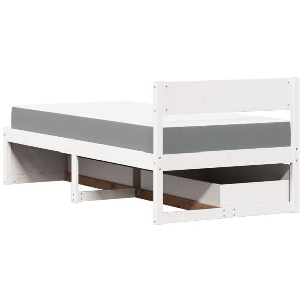Bett mit Schubladen und Matratze Weiß 90x190 cm Massivholz