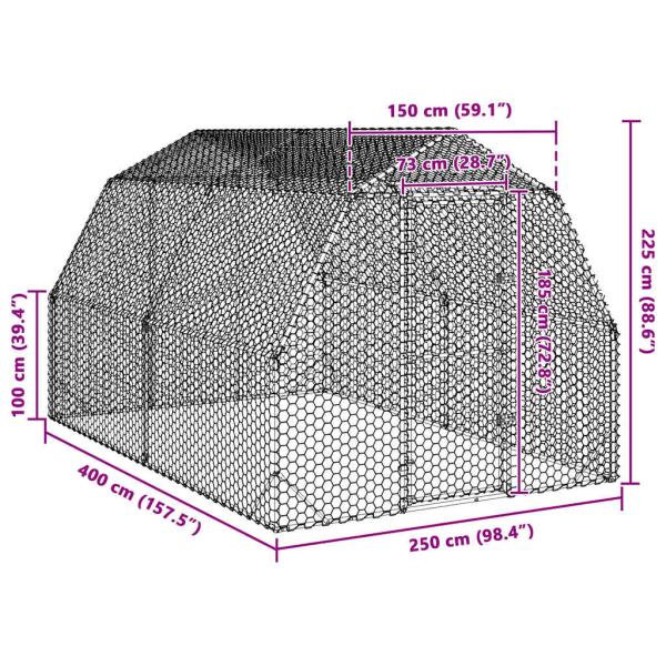 Hühnerstall 2,5x4x2,25 m Verzinkter Stahl