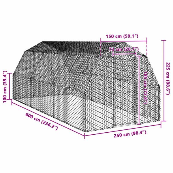 Hühnerstall 2,5x6x2,25 m Verzinkter Stahl