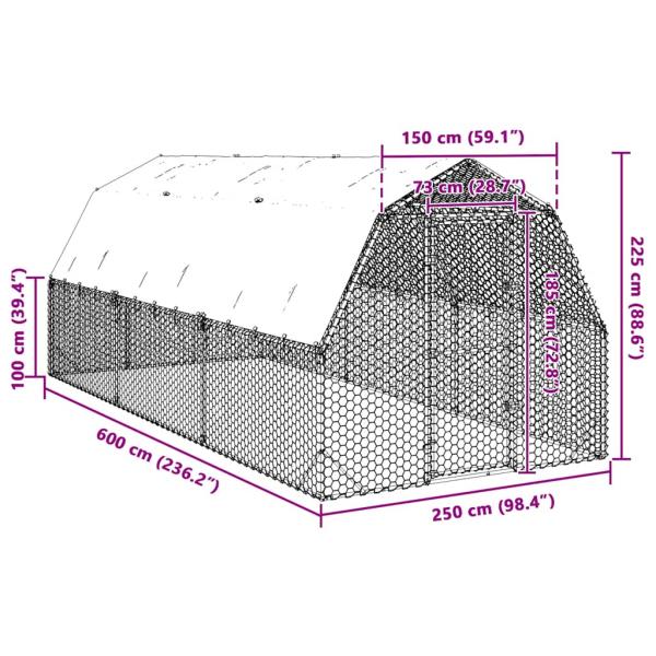 Hühnerstall mit Dach 2,5x6x2,25 m Verzinkter Stahl
