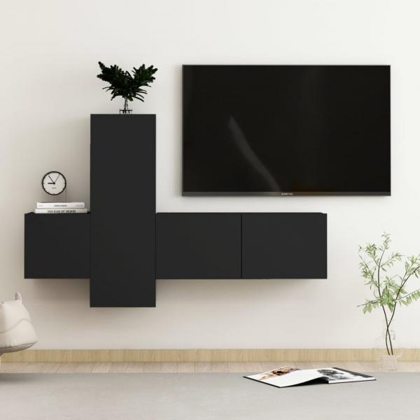 ARDEBO.de - 3-tlg. TV-Schrank-Set Schwarz Holzwerkstoff