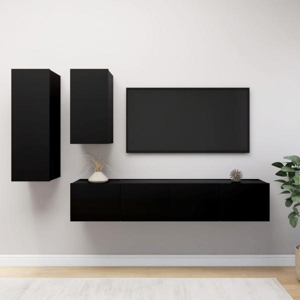 ARDEBO.de - 4-tlg. TV-Schrank-Set Schwarz Holzwerkstoff